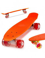 Skateboard penny board pentru copii cu roti din cauciuc iluminate led culoare orange