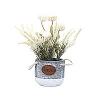 Aranjament floral, in ghiveci din ceramica, H27 crizantema si lavanda, culoare alb / ZTS 8054_2