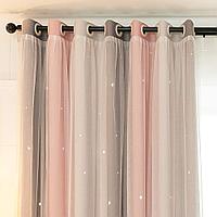 Draperie roz cu stelute , 2in1, blackout, 210x132cm