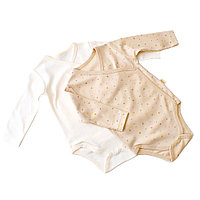 Set 2 body-uri cu maneca lunga petreceute bebe unisex -100% bumbac organic - Crem cu buline, BabyCosy (Marime: