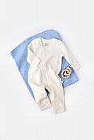 Salopeta cu fermoar cu maneca lunga si pantaloni lungi - 100%bumbac organic - Ecru, BabyCosy (Marime: 3-6