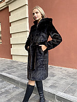 Palton de blană pentru femei din nurcă artificială cu o capotă de 100 cm lungime (p. 42-56) H-390180