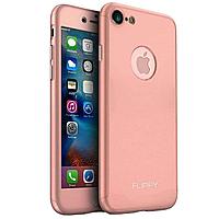 Husa protectile Flippy Premium Full Cover 360 pentru Apple iPhone 8, Roz Auriu cu Folie Sticla inclusa