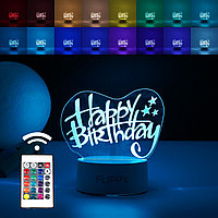 Lampa LED decorativa, Flippy, 3D, Happy Birthday, cu USB si baterii, 20 cm inaltime, din material acril,