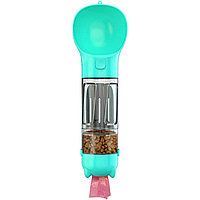 Sticla portabila 4 in 1 Flippy, pentru caini si pisici, cu 3 compartimente + lopetica, 300ml, apa, hrana,