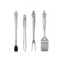 Set 4 ustensile pentru gratar Flippy, din otel inoxidabil, cu agatatoare, rezistente la temperaturi ridicate,
