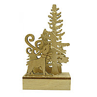 Decoratiune luminoasa, peisaj cu Cerb si Brad, maro, lungime: 11 cm, latime: 5 cm, inaltime: 19 cm, lemn,