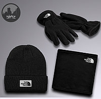 Setați capac + mănuși + buff ca nord cu fața până la -25*c negru | Set feminin masculin de iarnă