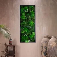 Tablou decorativ WildNature cu muschi plat si bombat, licheni, plante si flori criogenate - 70X30cm - Negru