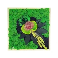 Tablou Banksia decorat cu licheni verzi si flori criogenate - 40x40cm - Stejar Auriu