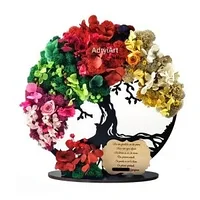Copacul vietii decorat cu licheni, hortensie criogenata, gypshofilia, trandafiri criogenati si mesaj - 25cm