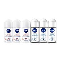 Set 6 x Deodorant Antiperspirant Nivea Woman 50ml Roll On, 3 x Pure Invisible, 3 x Satin Sensation, All Day