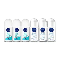 Set 6 x Deodorant Antiperspirant Nivea Woman 50ml Roll On, 3 x Pure Invisible, 3 x Dry Fresh, All Day Fresh,
