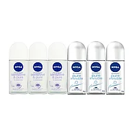 Set 6 x Deodorant Antiperspirant Nivea Woman 50ml Roll On, 3 x Pure Invisible, 3 x Sensitive&Pure, All Day