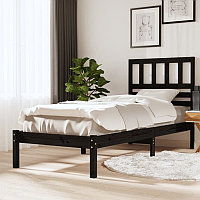 Cadru de pat, negru, 75x190 cm, mic, single, lemn masiv de pin