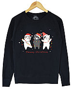 Bluza printata-Christmas Cats, Femei-Neagra