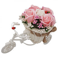 Aranjament Floral Trandafiri "bicicleta Cu Flori Zambarete", Flori De Sapun, 22x15x12 Cm