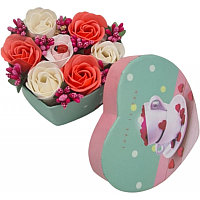 Aranjament Floral 7 Trandafirii Cutie Inima , Flori De Sapun, Rosu, Alb, Roz, 11x9x6 Cm