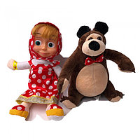 Set Papusi Masha Si Ursul, Masha Cu Scufita Rosie Cu Buline Albe Care Canta Si Ursul Care Sforaie
