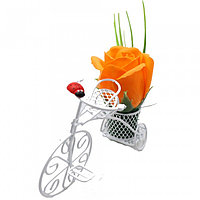 Aranjament Floral, Bicicleta Metal, Trandafir Portocaliu Din Sapun In Cosulet