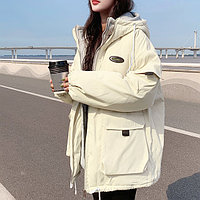 Jacheta de iarnă de toamnă pentru femei de lungime medie, cu capotă, supradimensionare, bumbac, stil gratuit
