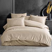 LENJERIE DE PAT BUMBAC 100 % CU HUSA PENTRU SALTEA DE 140X200, 160 X 200 SAU 180 X 200-CAPUCINO -