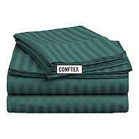 Cearceaf de pat cu elastic Damasc Bumbac 100% dunga 1 cm- verde petrol - LenjeriiPat-Pucioasa.ro - Magazin