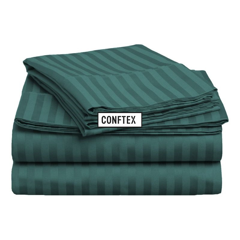 Cearceaf de pat cu elastic Damasc Bumbac 100% dunga 1 cm- verde petrol - LenjeriiPat-Pucioasa.ro - Magazin - foto 1 - id-p93108720