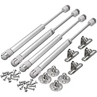 Set 4 amortizoare cu gaz dulap, Jormftte, Aliaj de zinc/ABS, Cu accesorii montare, Argintiu