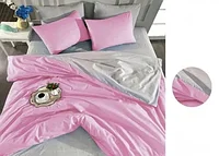 Lenjerie de pat combinata, 2 persoane, bumbac, 4 piese Roz/ Gri