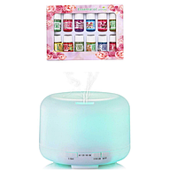 OFERTA Difuzor Aromaterapie si Umidificator cu ultrasunete, 300ml, LED 7 culori + Set 12 x 3ml uleiuri