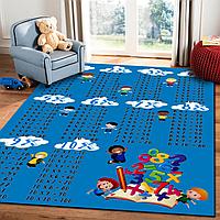 Covor Educativ, Copii, Albastru/Alb, 1-10, Antiderapant, 120 x 180cm