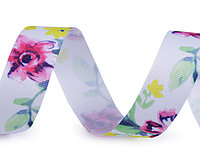 Panglică cu imprimeu floral 25 mm - 7 Alb flori 430520