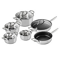 Set vase de gatit ETA Acero 0929 90000, 11 piese, otel inoxidabil, inductie, capace din sticla