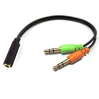 Adaptor Cablu audio Jack, Active, 2 x 3.5mm 3 pin Tata (microfon + casti/ boxe) la 1 x jack 3.5mm 4 pin Mama -